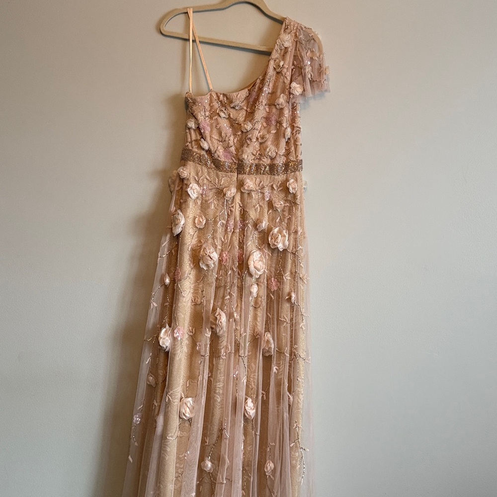 New Mac Duggal pink floral embellished one shoulder a line gown size 10 - Picture 10 of 14